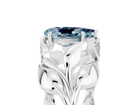 White gold Pear Cut Solitaire Leaf-Inspired Engagement Ring with Prong Setting_5