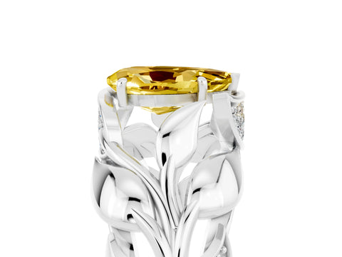 White gold Pear Cut Solitaire Leaf-Inspired Engagement Ring with Prong Setting_5