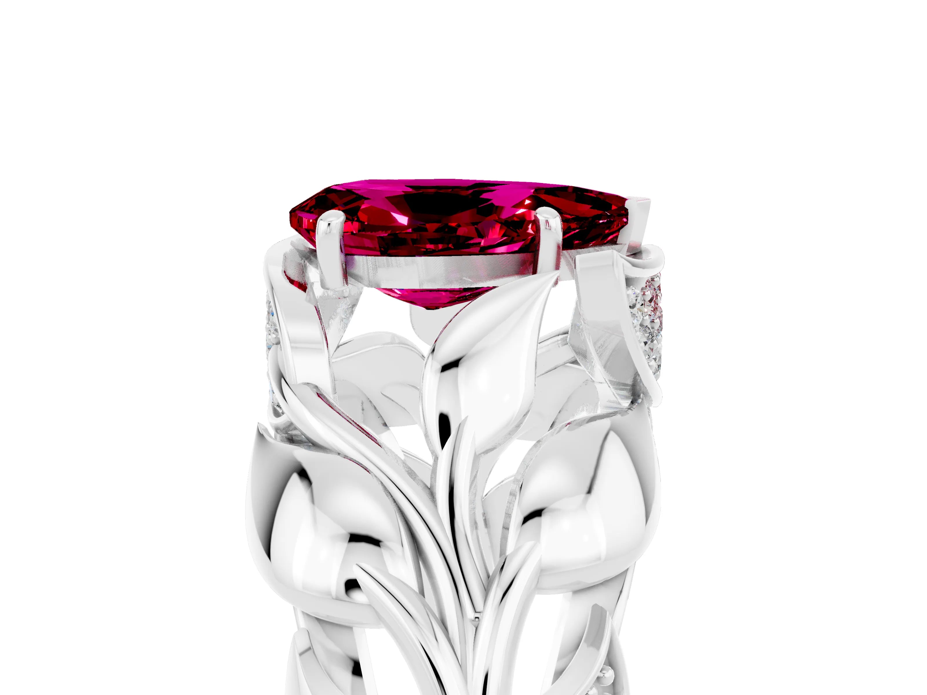 White gold Pear Cut Solitaire Leaf-Inspired Engagement Ring with Prong Setting_5