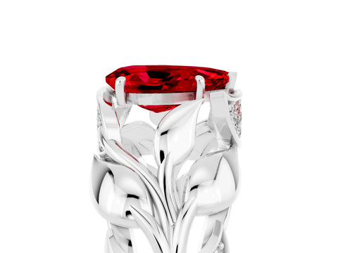 White gold Pear Cut Solitaire Leaf-Inspired Engagement Ring with Prong Setting_5