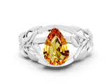 White gold Pear Cut Solitaire Leaf-Inspired Engagement Ring with Prong Setting