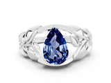 White gold Pear Cut Solitaire Leaf-Inspired Engagement Ring with Prong Setting