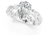 White gold Pear Cut Solitaire Moissanite Leaf-Inspired Vine Band Ring with Prong Setting_1