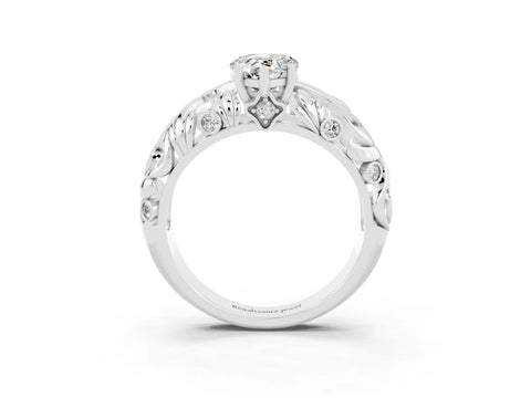White gold Pear Cut Solitaire Moissanite Leaf-Inspired Vine Band Ring with Prong Setting_3