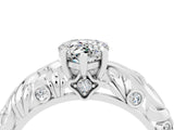 White gold Pear Cut Solitaire Moissanite Leaf-Inspired Vine Band Ring with Prong Setting_4