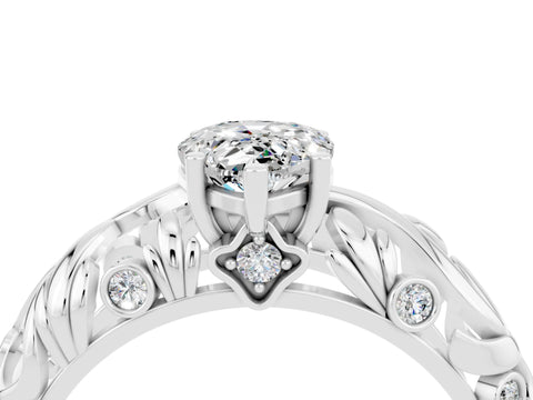 White gold Pear Cut Solitaire Moissanite Leaf-Inspired Vine Band Ring with Prong Setting_4