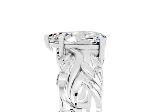 White gold Pear Cut Solitaire Moissanite Leaf-Inspired Vine Band Ring with Prong Setting_5