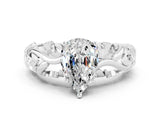 White gold Pear Cut Solitaire Moissanite Leaf-Inspired Vine Band Ring with Prong Setting