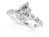 White gold Pear Cut Solitaire Moissanite Ring with Pave Band and Four-Prong Setting_1