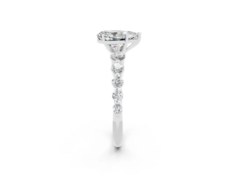 White gold Pear Cut Solitaire Moissanite Ring with Pave Band and Four-Prong Setting_2