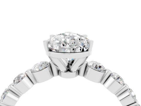 White gold Pear Cut Solitaire Moissanite Ring with Pave Band and Four-Prong Setting_4