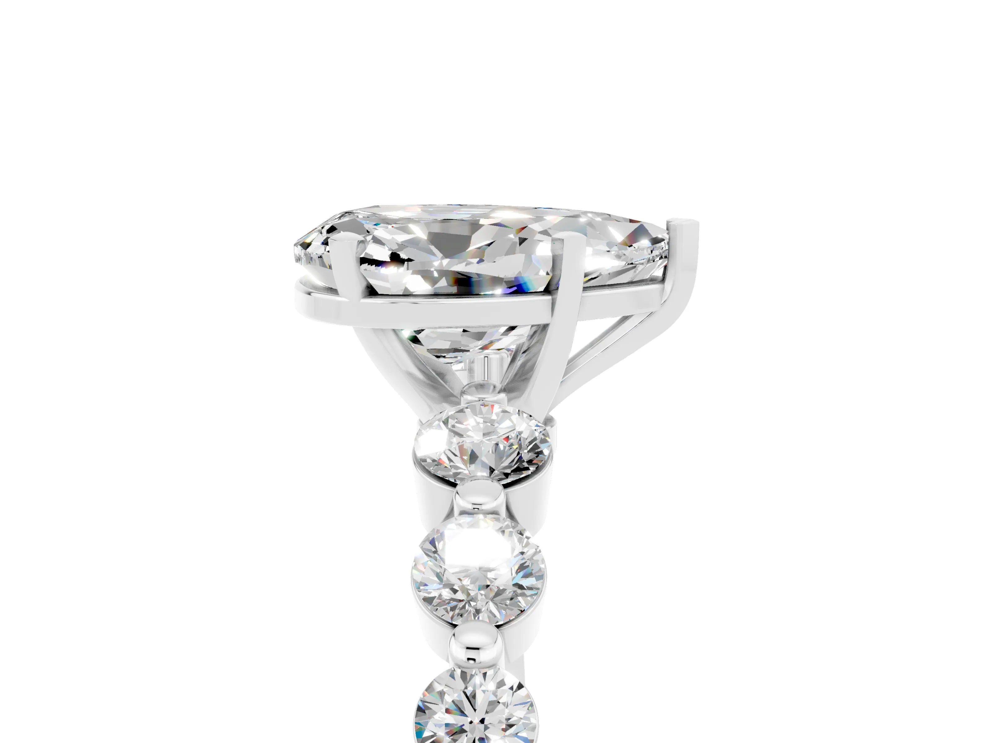 White gold Pear Cut Solitaire Moissanite Ring with Pave Band and Four-Prong Setting_5
