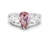 White gold Pear Cut Solitaire Morganite Leaf-Inspired Vine Band Ring with Prong Setting