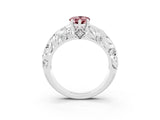 White gold Pear Cut Solitaire Morganite Leaf-Inspired Vine Band Ring with Prong Setting_3