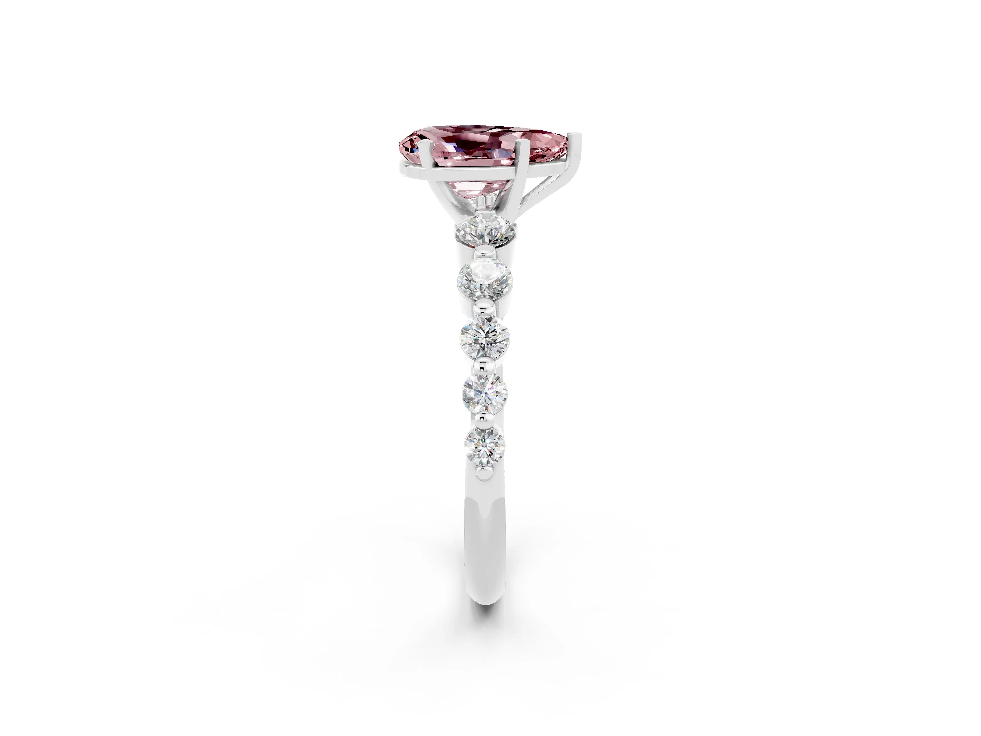 White gold Pear Cut Solitaire Morganite Ring with Pave Band and Four-Prong Setting_2