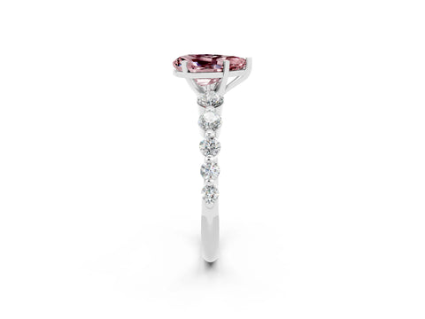White gold Pear Cut Solitaire Morganite Ring with Pave Band and Four-Prong Setting_2