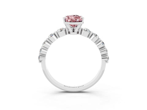 White gold Pear Cut Solitaire Morganite Ring with Pave Band and Four-Prong Setting_3