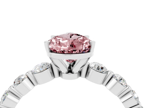 White gold Pear Cut Solitaire Morganite Ring with Pave Band and Four-Prong Setting_4