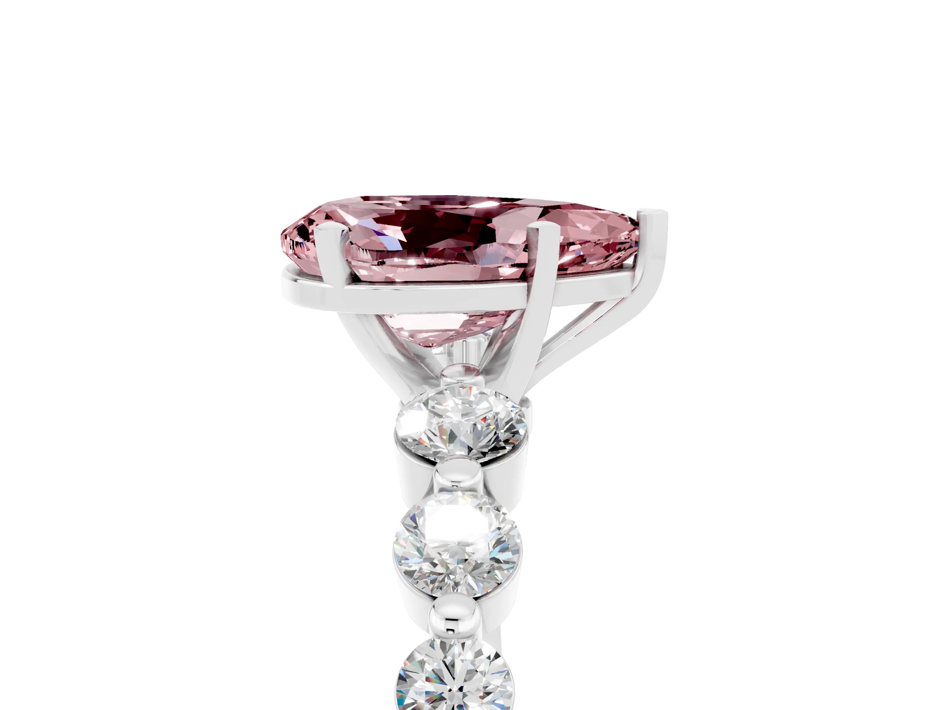 White gold Pear Cut Solitaire Morganite Ring with Pave Band and Four-Prong Setting_5