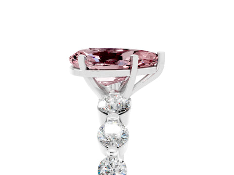 White gold Pear Cut Solitaire Morganite Ring with Pave Band and Four-Prong Setting_5