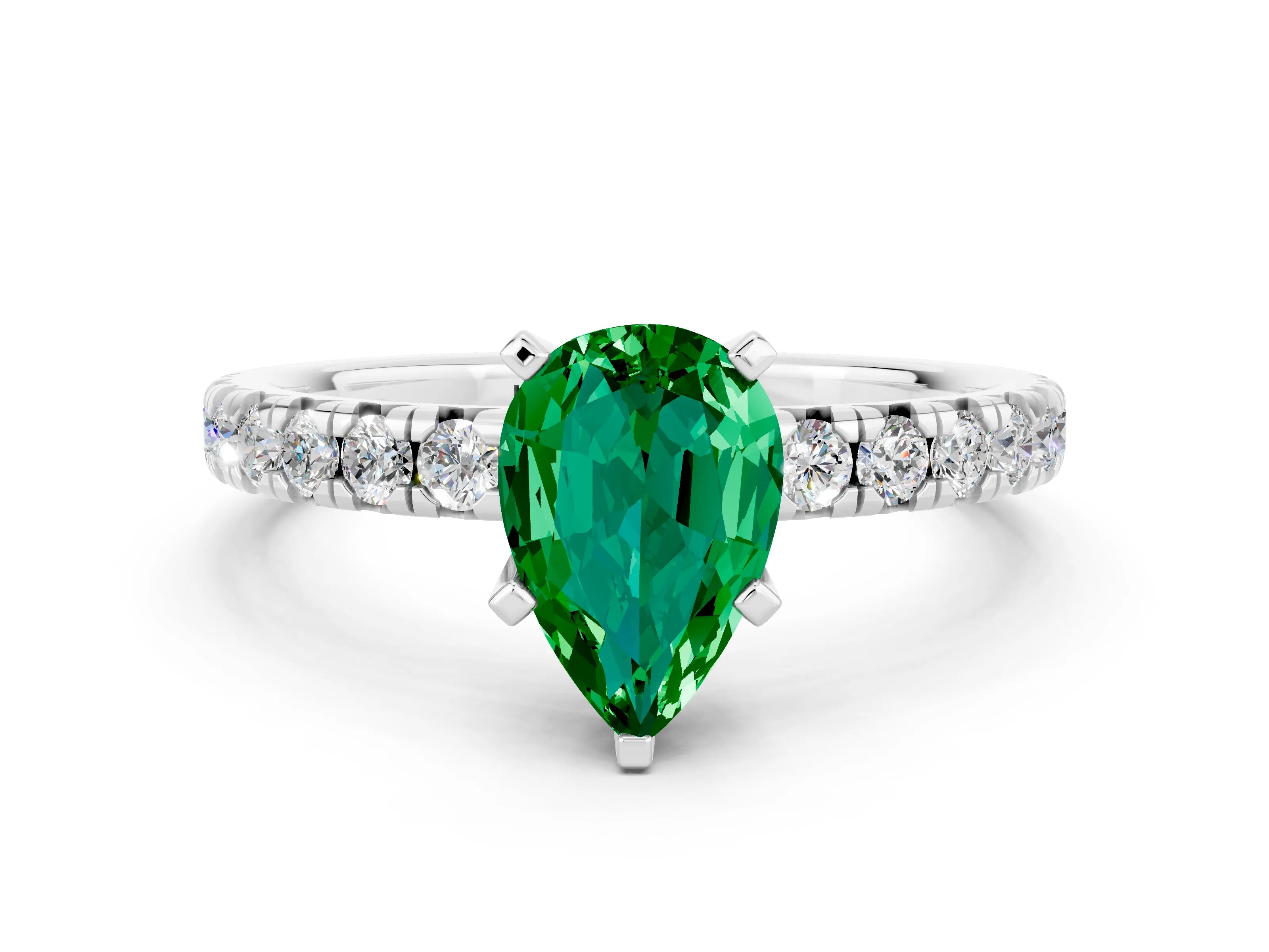White gold Pear Cut Solitaire Pave Diamond Engagement Ring with Four-Prong Setting