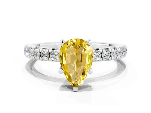 White gold Pear Cut Solitaire Pave Diamond Engagement Ring with Four-Prong Setting