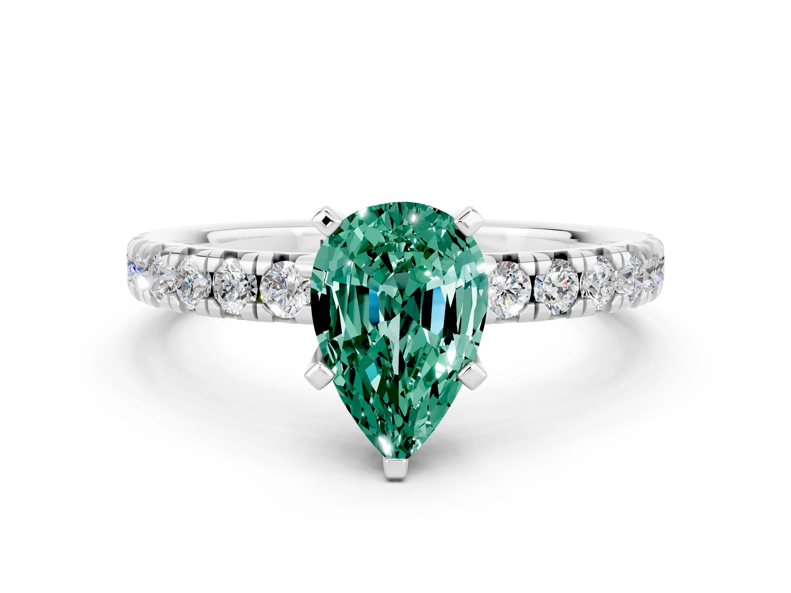 White gold Pear Cut Solitaire Pave Diamond Engagement Ring with Four-Prong Setting_12