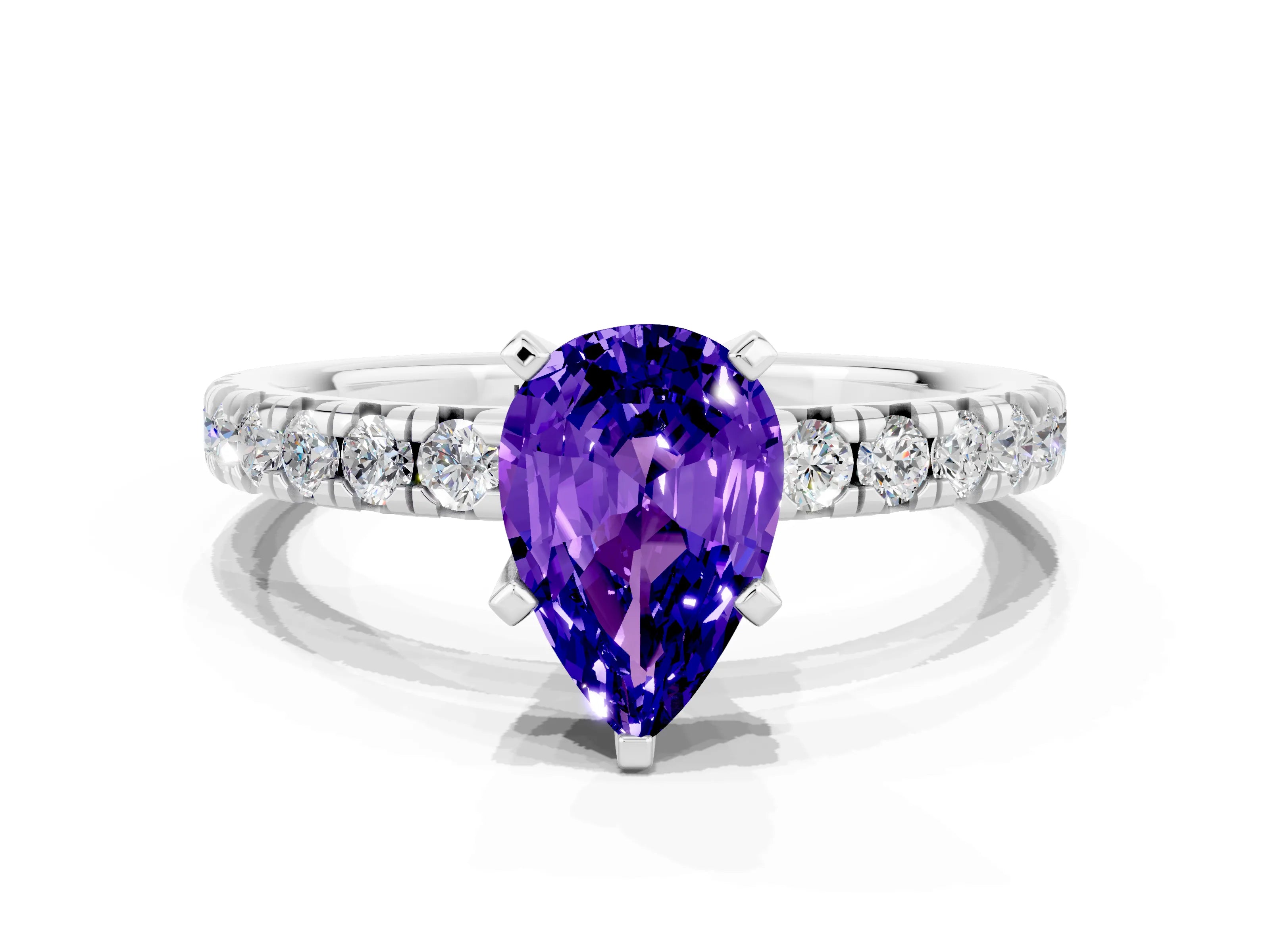 White gold Pear Cut Solitaire Pave Diamond Engagement Ring with Four-Prong Setting_12