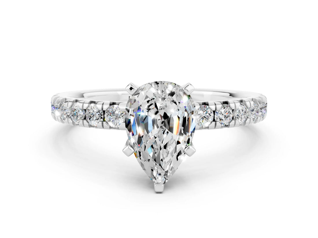 White gold Pear Cut Solitaire Pave Diamond Engagement Ring with Four-Prong Setting_12