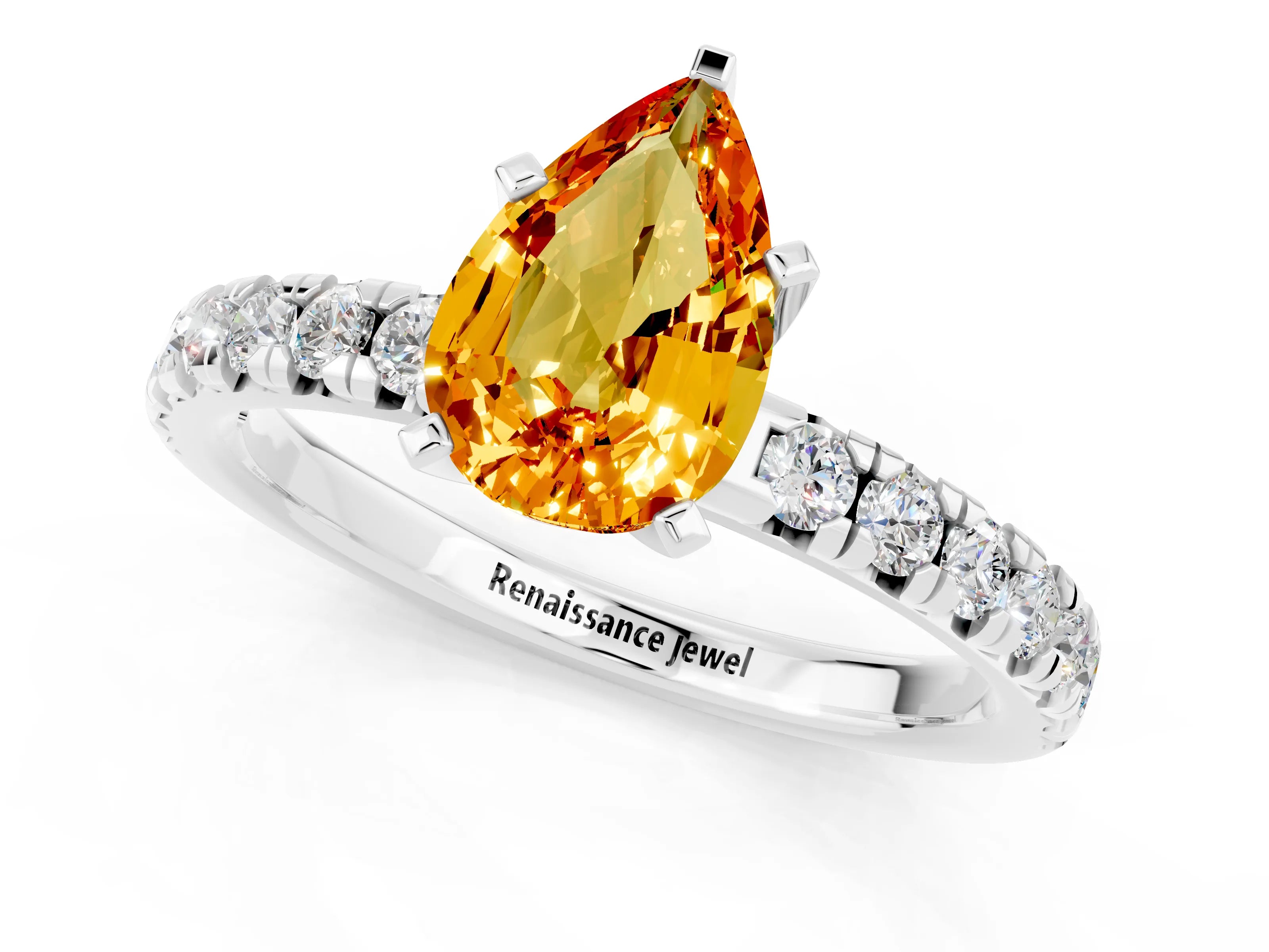 White gold Pear Cut Solitaire Pave Diamond Engagement Ring with Four-Prong Setting_13