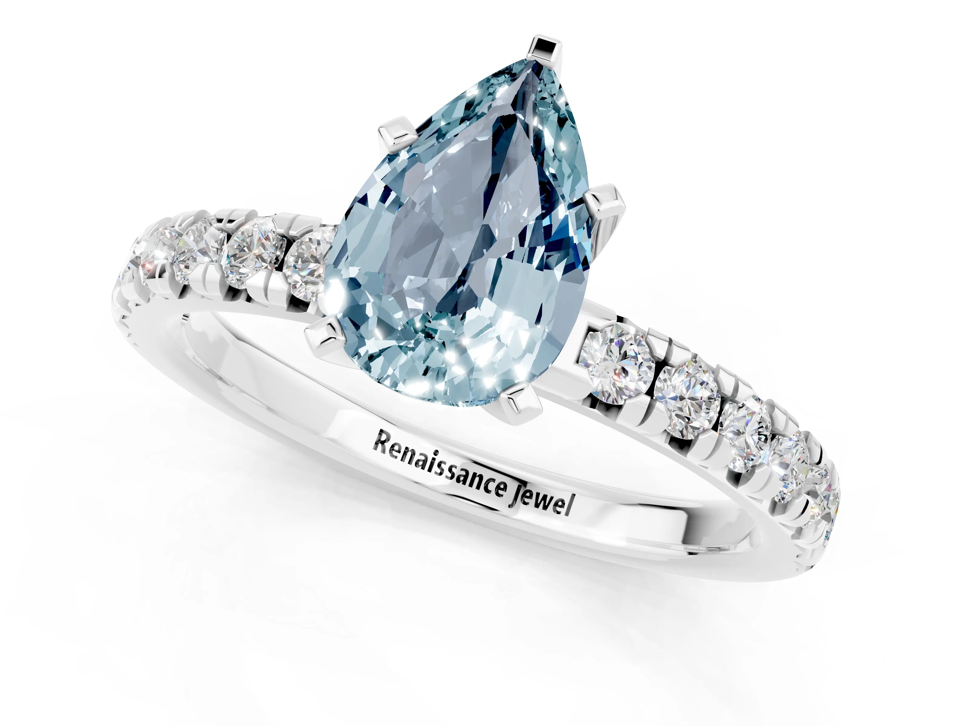 White gold Pear Cut Solitaire Pave Diamond Engagement Ring with Four-Prong Setting_1