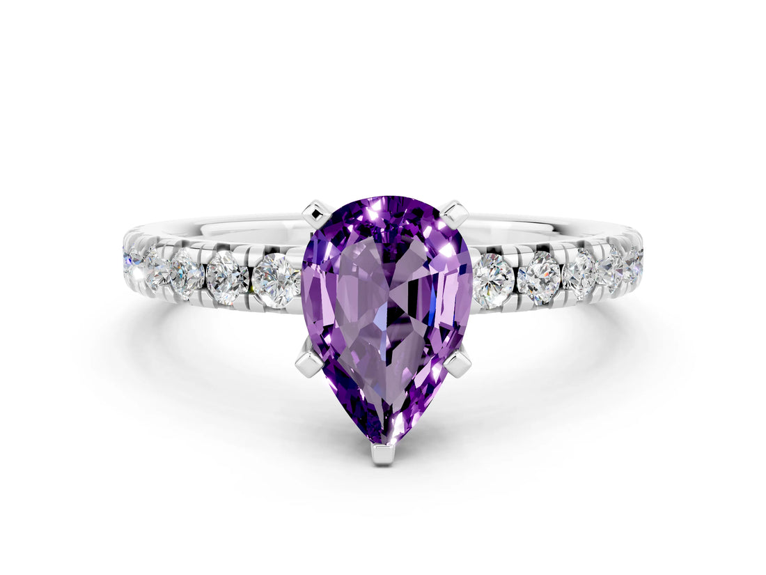 White gold Pear Cut Solitaire Pave Diamond Engagement Ring with Four-Prong Setting_24