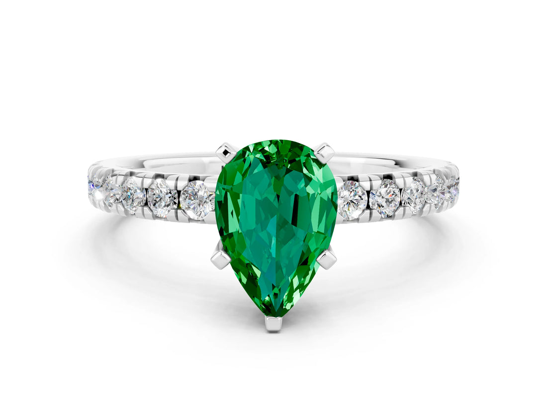 White gold Pear Cut Solitaire Pave Diamond Engagement Ring with Four-Prong Setting_24