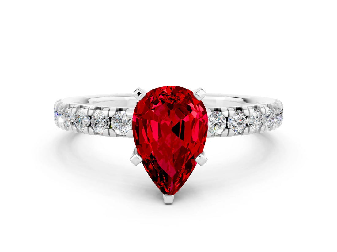 White gold Pear Cut Solitaire Pave Diamond Engagement Ring with Four-Prong Setting_24
