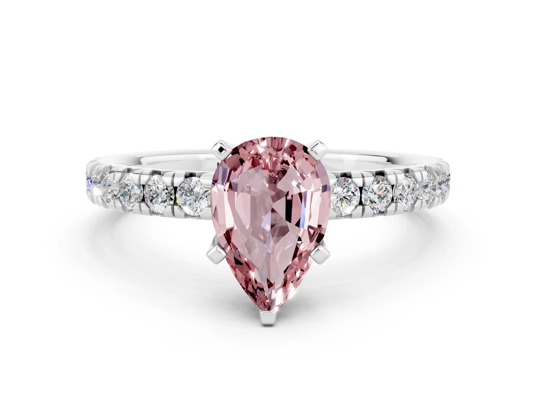 White gold Pear Cut Solitaire Pave Diamond Engagement Ring with Four-Prong Setting_24