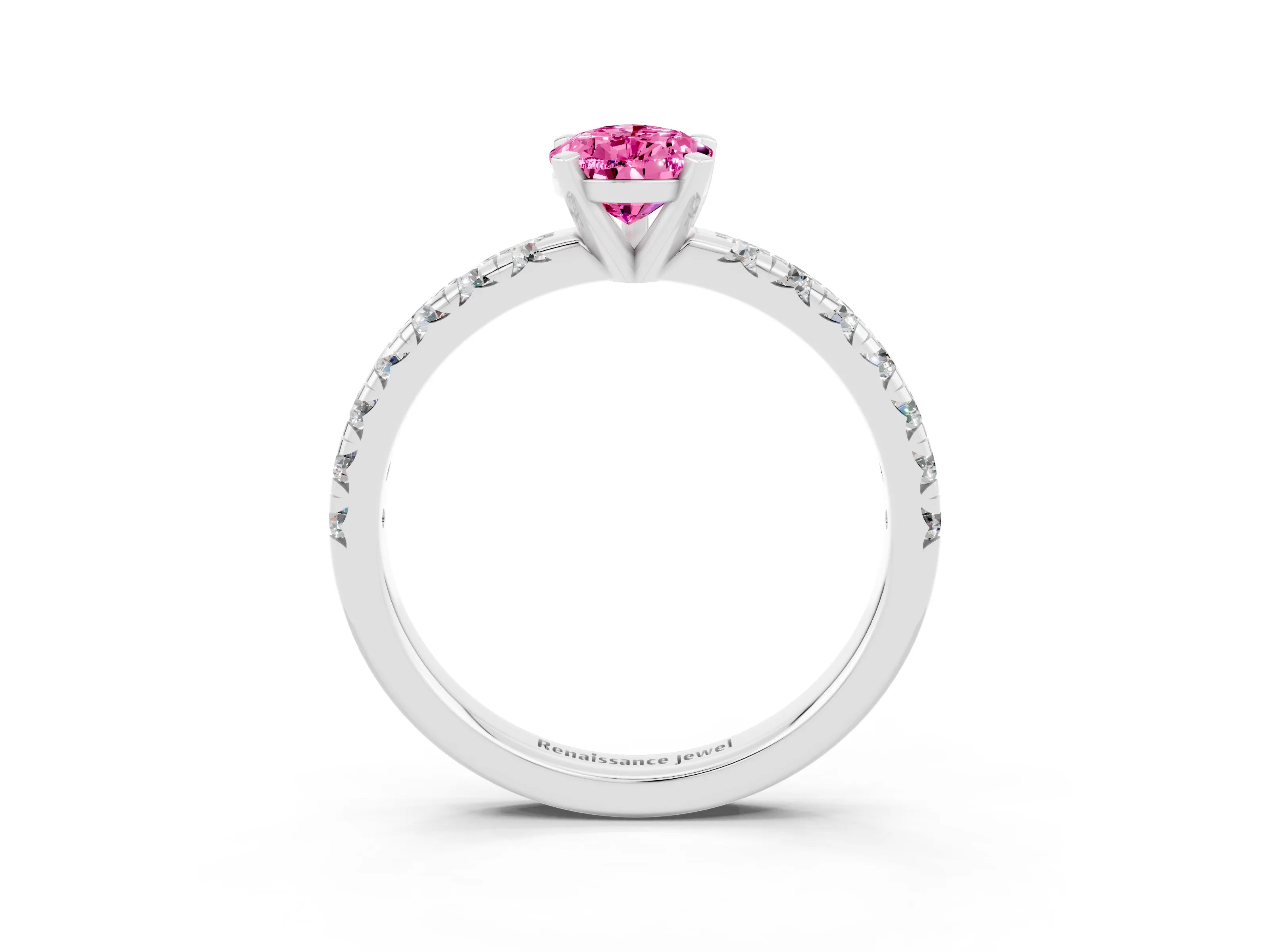 White gold Pear Cut Solitaire Pave Diamond Engagement Ring with Four-Prong Setting_3