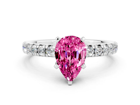 White gold Pear Cut Solitaire Pave Diamond Engagement Ring with Four-Prong Setting