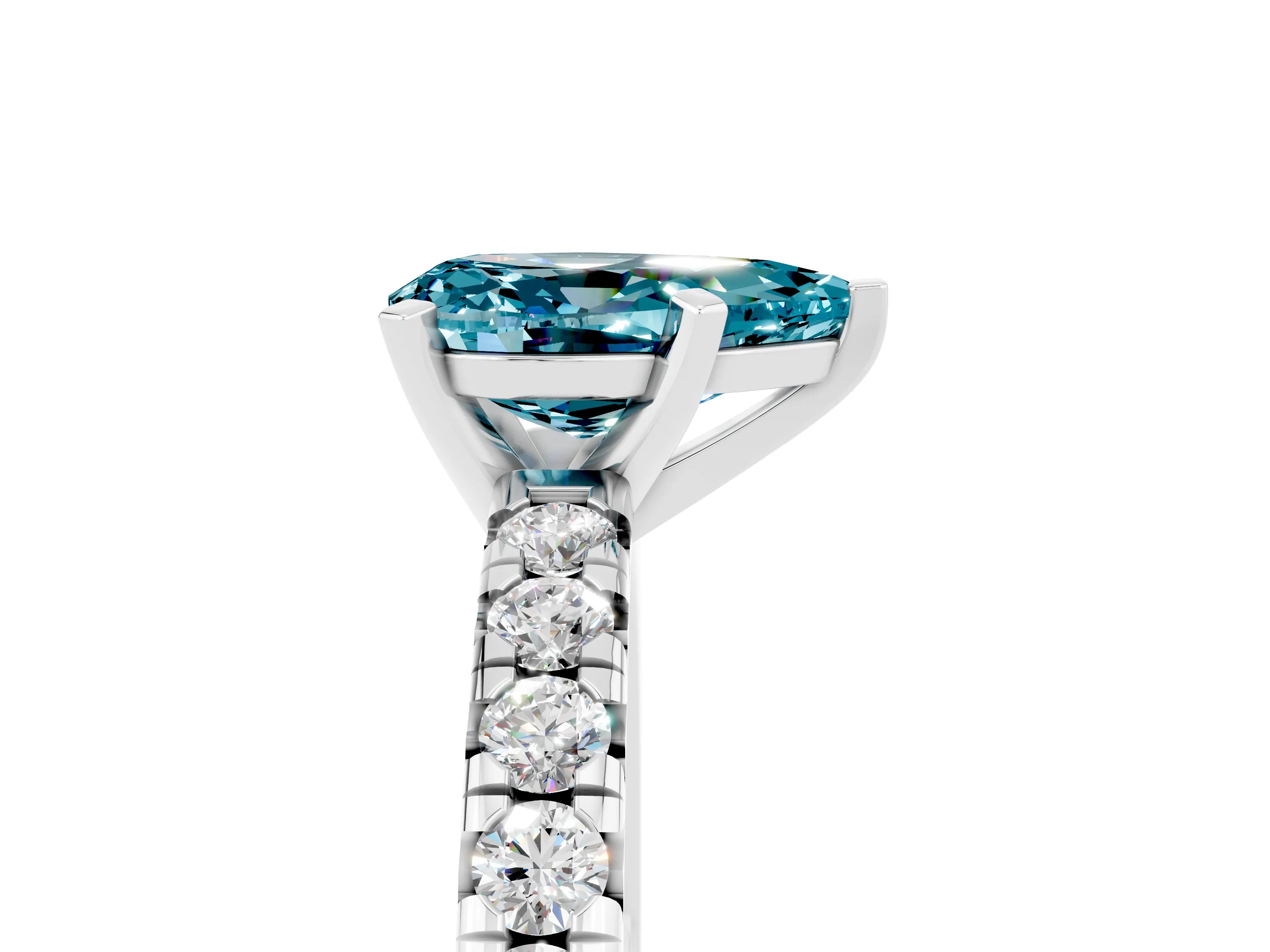 White gold Pear Cut Solitaire Pave Diamond Engagement Ring with Four-Prong Setting_5