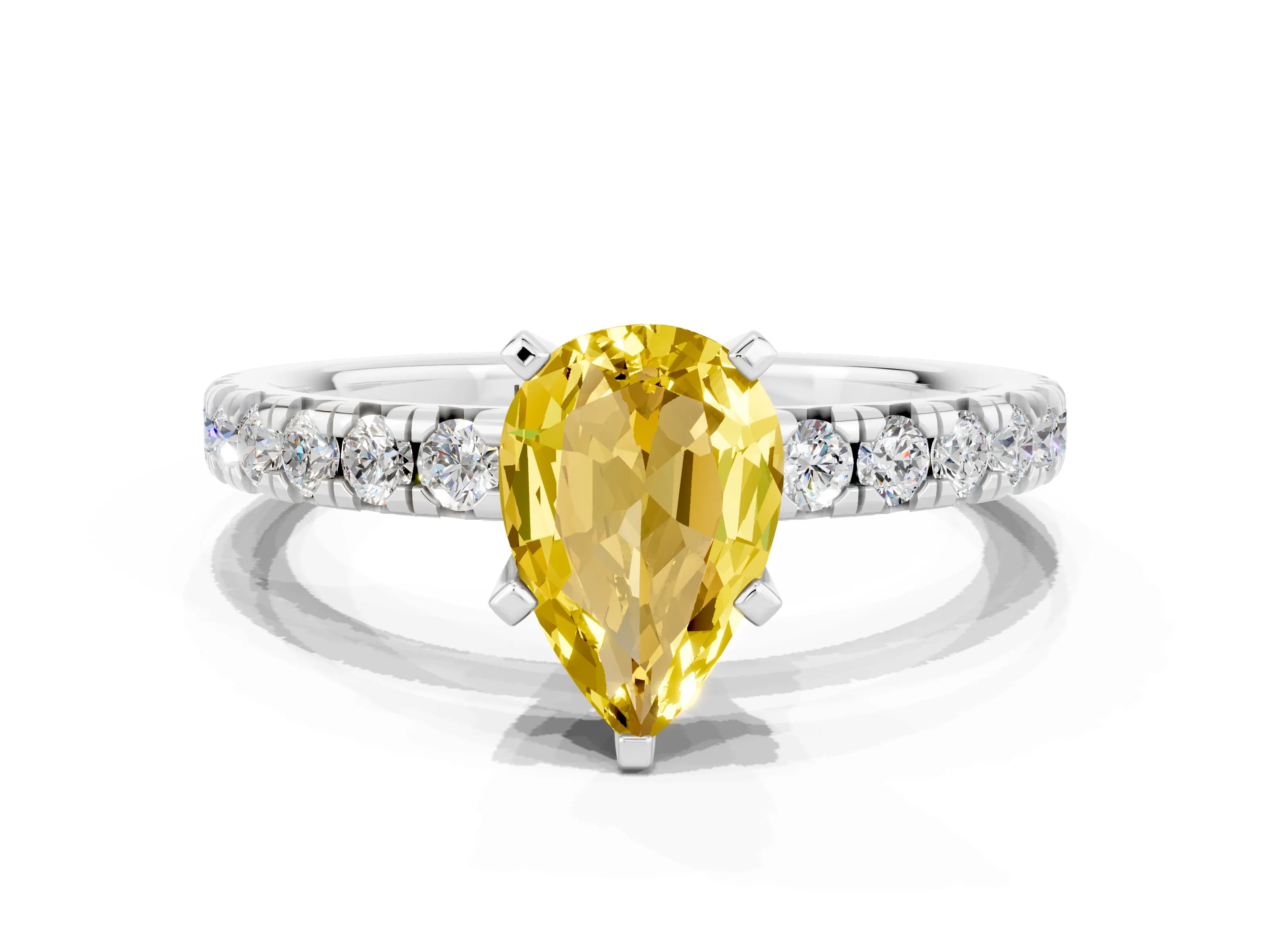 White gold Pear Cut Solitaire Pave Diamond Engagement Ring with Four-Prong Setting