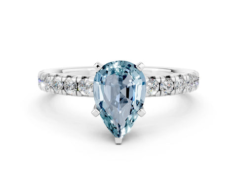 White gold Pear Cut Solitaire Pave Diamond Engagement Ring with Four-Prong Setting