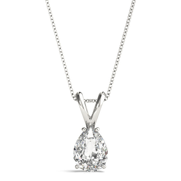 White gold Pear Cut Solitaire Pendant with Three-Prong Setting