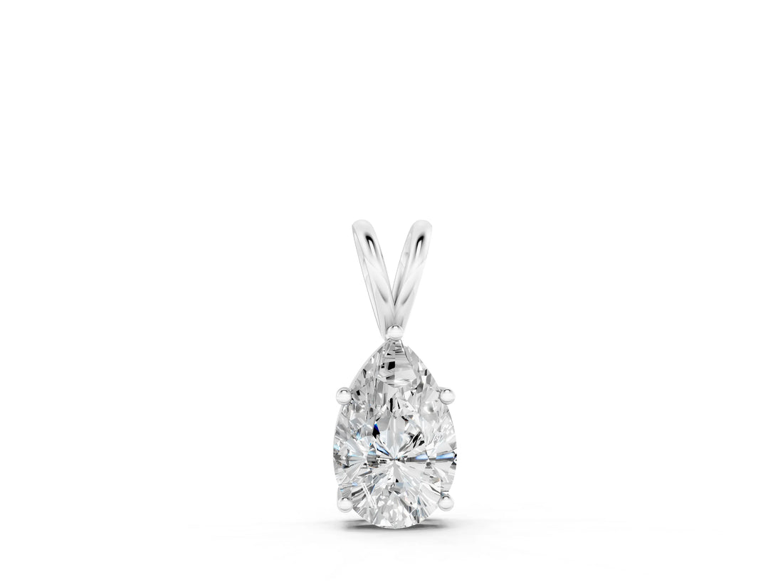 White gold Pear Cut Solitaire Pendant with Three-Prong Setting_11