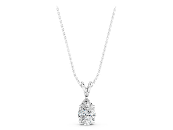 White gold Pear Cut Solitaire Pendant with Three-Prong Setting