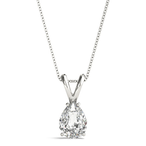 White gold Pear Cut Solitaire Pendant with Three-Prong Setting