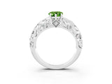 White gold Pear Cut Solitaire Peridot Leaf-Inspired Vine Band Ring with Prong Setting_3