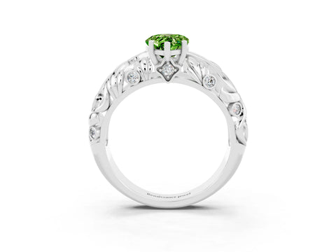 White gold Pear Cut Solitaire Peridot Leaf-Inspired Vine Band Ring with Prong Setting_3