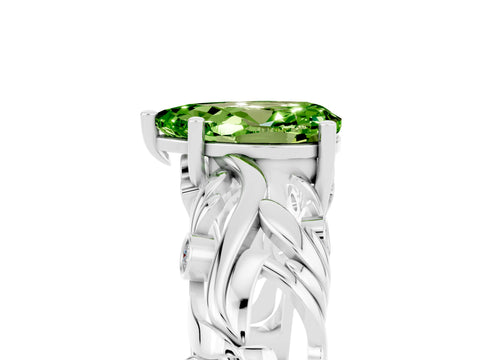 White gold Pear Cut Solitaire Peridot Leaf-Inspired Vine Band Ring with Prong Setting_5
