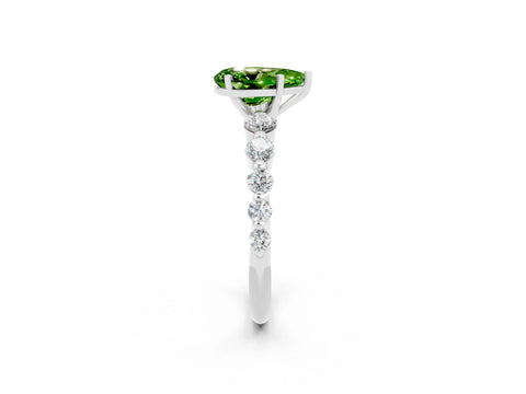 White gold Pear Cut Solitaire Peridot Ring with Pave Band and Four-Prong Setting_2