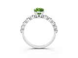 White gold Pear Cut Solitaire Peridot Ring with Pave Band and Four-Prong Setting_3