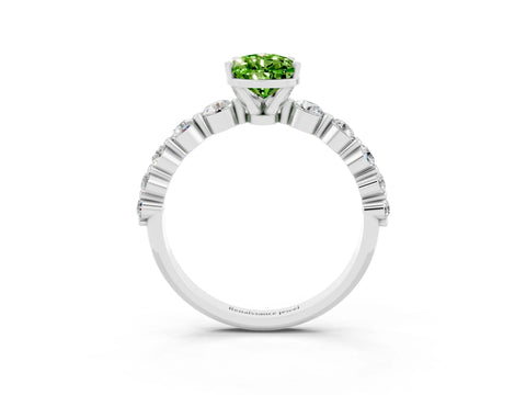 White gold Pear Cut Solitaire Peridot Ring with Pave Band and Four-Prong Setting_3